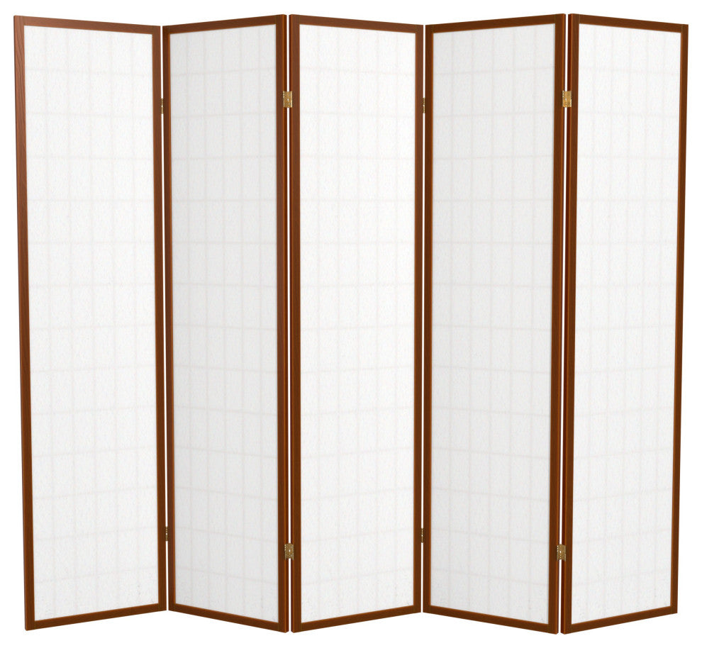 6' Tall Window Pane Shoji Screen, Walnut, 5 Panels