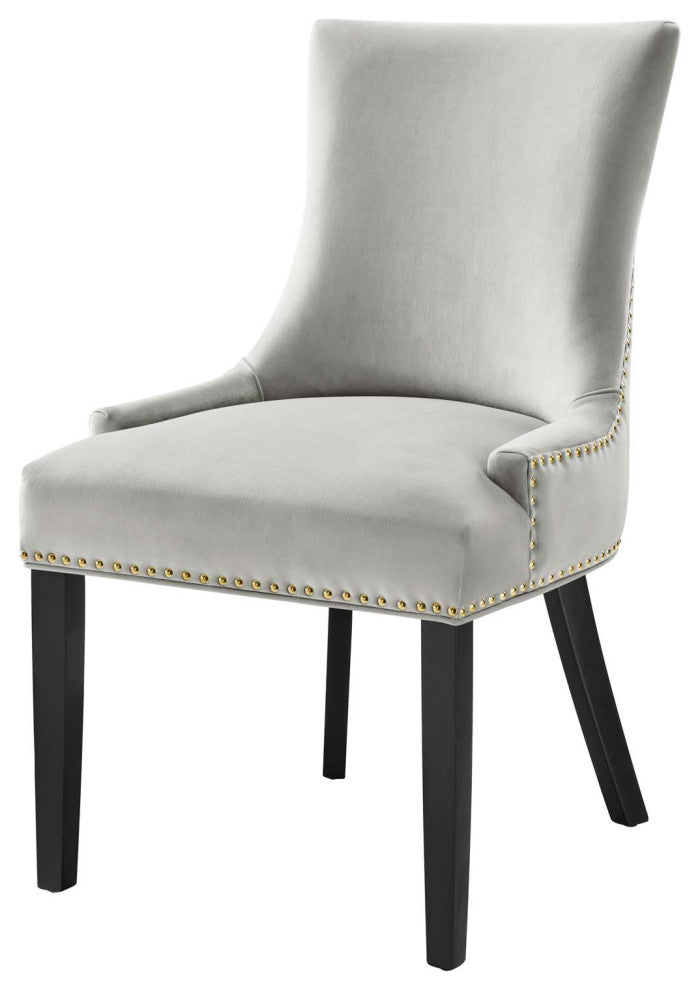 Dining Chair, Nailhead, Set of 2, Gray, Velvet, Modern, Bistro Hospitality