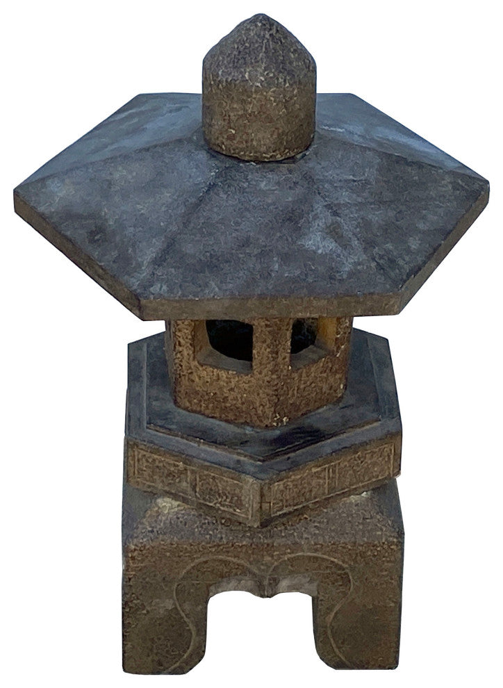 Chinese Gray Brown Hexagon Stone Lamp Garden Lantern Hcs7096
