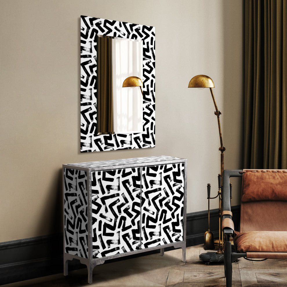 "Intertwined" Cabinet and Mirror Set on Reverse Printed Beveled Art Glass