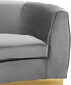 Julian Velvet Upholstered Loveseat, Gray, Gold Base