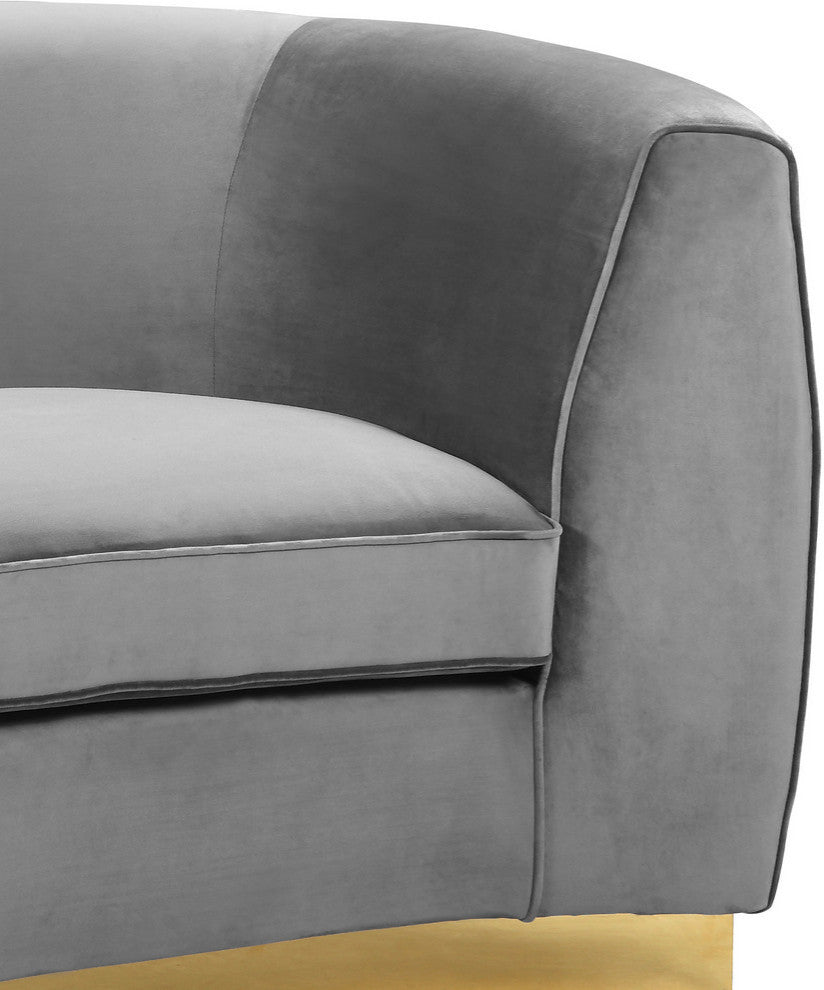 Julian Velvet Upholstered Loveseat, Gray, Gold Base