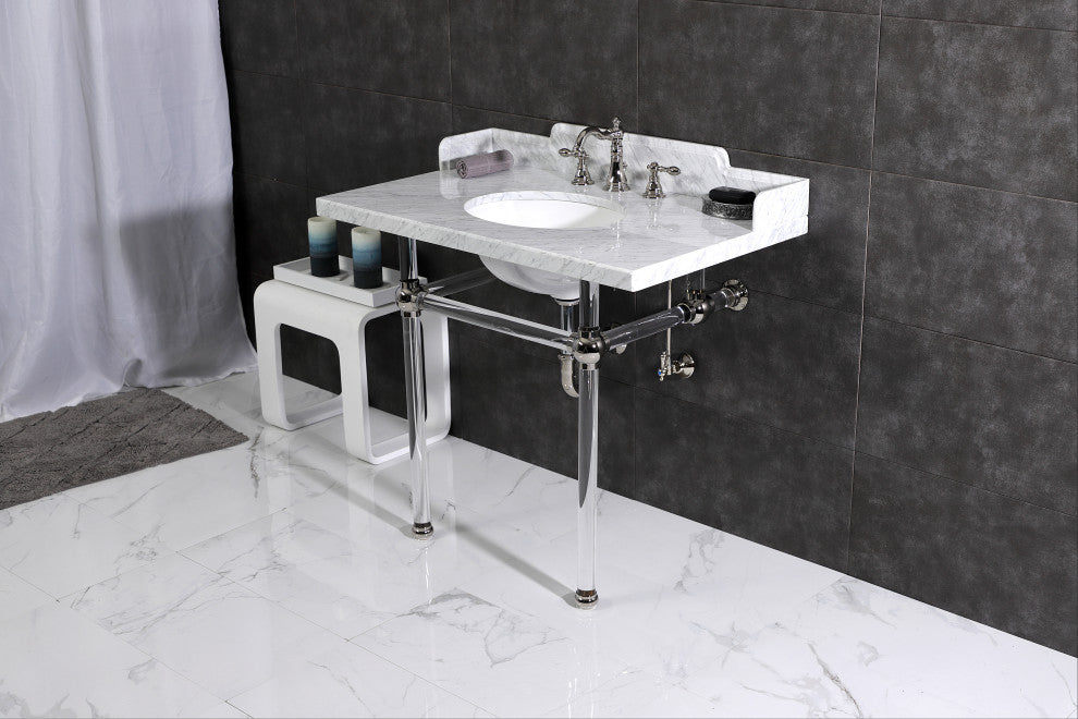 Kingston Brass LMS3630MA6 36" Carrara Marble Console Sink, Acrylic Legs