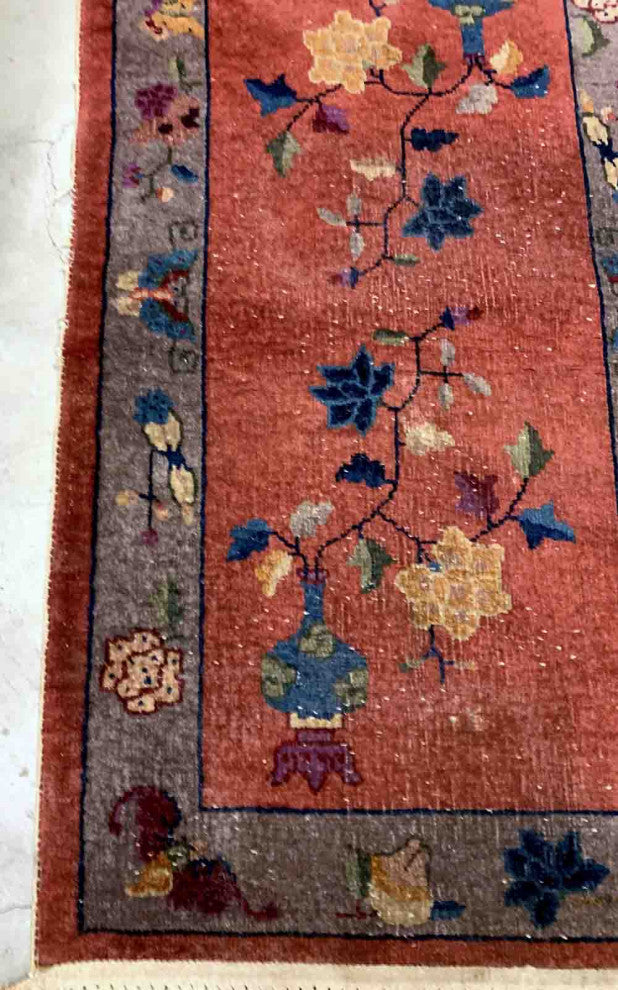 Handmade Antique Art Deco Chinese Rug 2.1'x4.3', 64cmx131cm 1920s