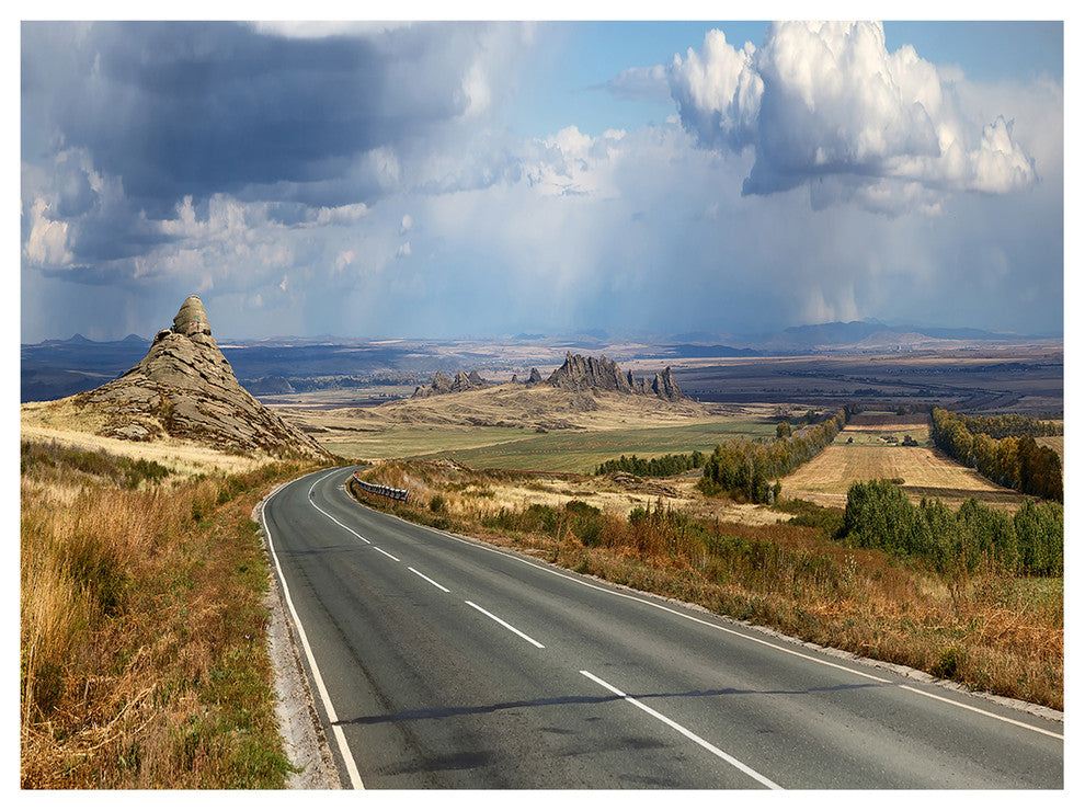 Road in East Kazakhstan Panorama, Landscape Canvas Art Print, 40"x30"