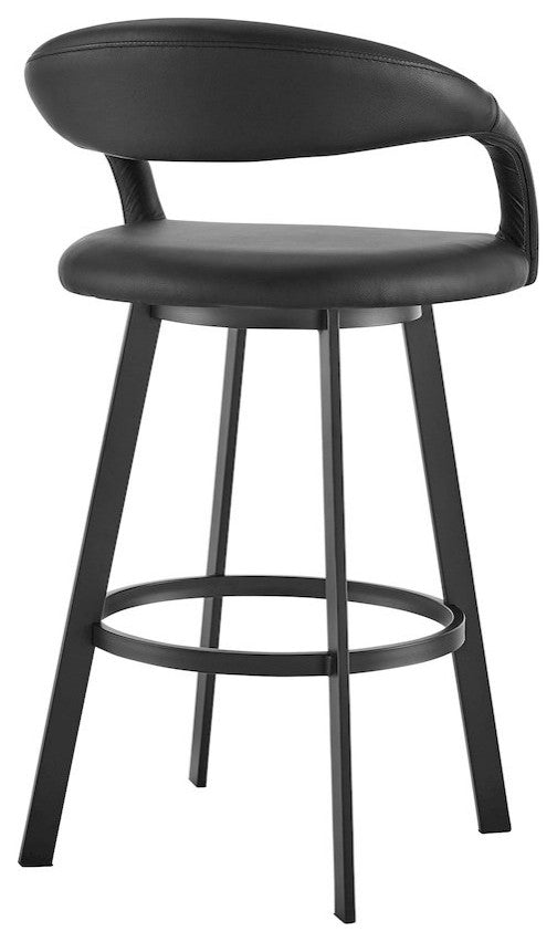 Ramona 26 Swivel Counter Stool with Matte Black Iron and Black Faux Leather