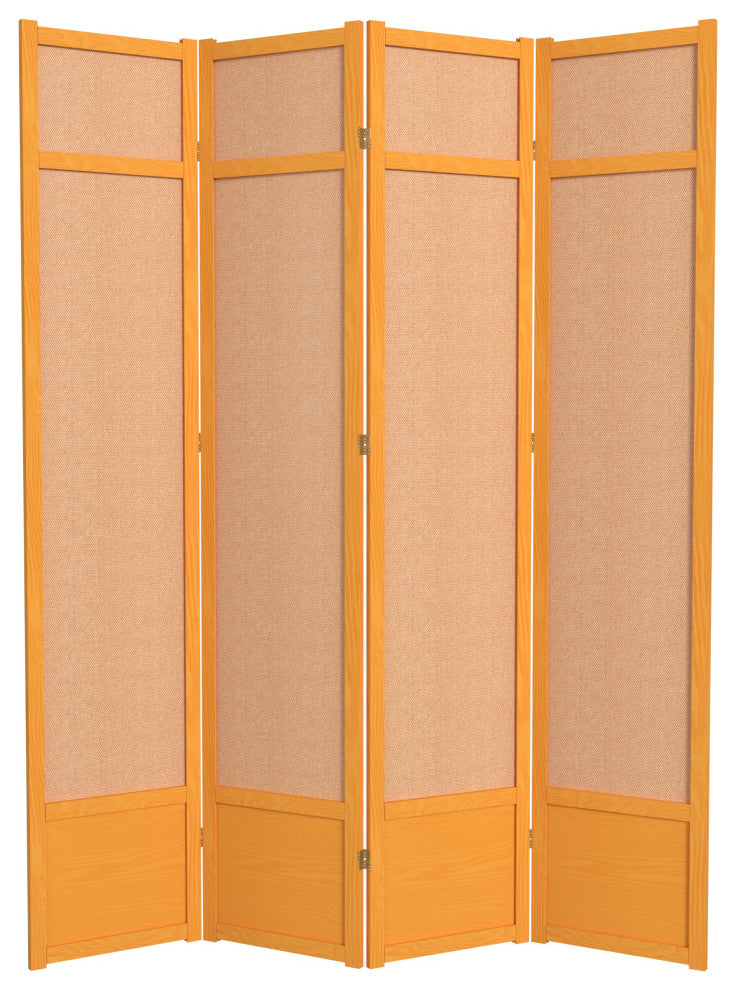 7' Tall Jute Shoji Screen, 4 Panel, Honey