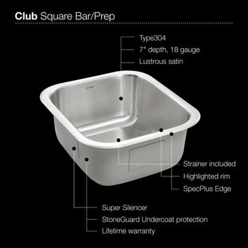 Houzer MS-1708 Club 16-1/4" Undermount Single Basin Stainless - Stainless Steel