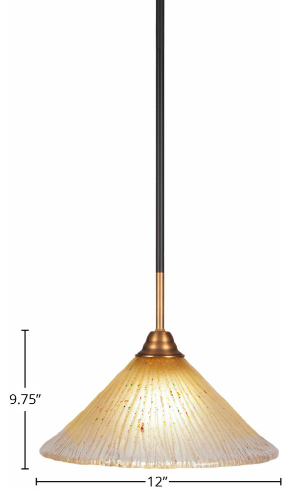 Paramount 1-Light Mini Pendant, Matte Black & Brass, 12" Amber Crystal Glass