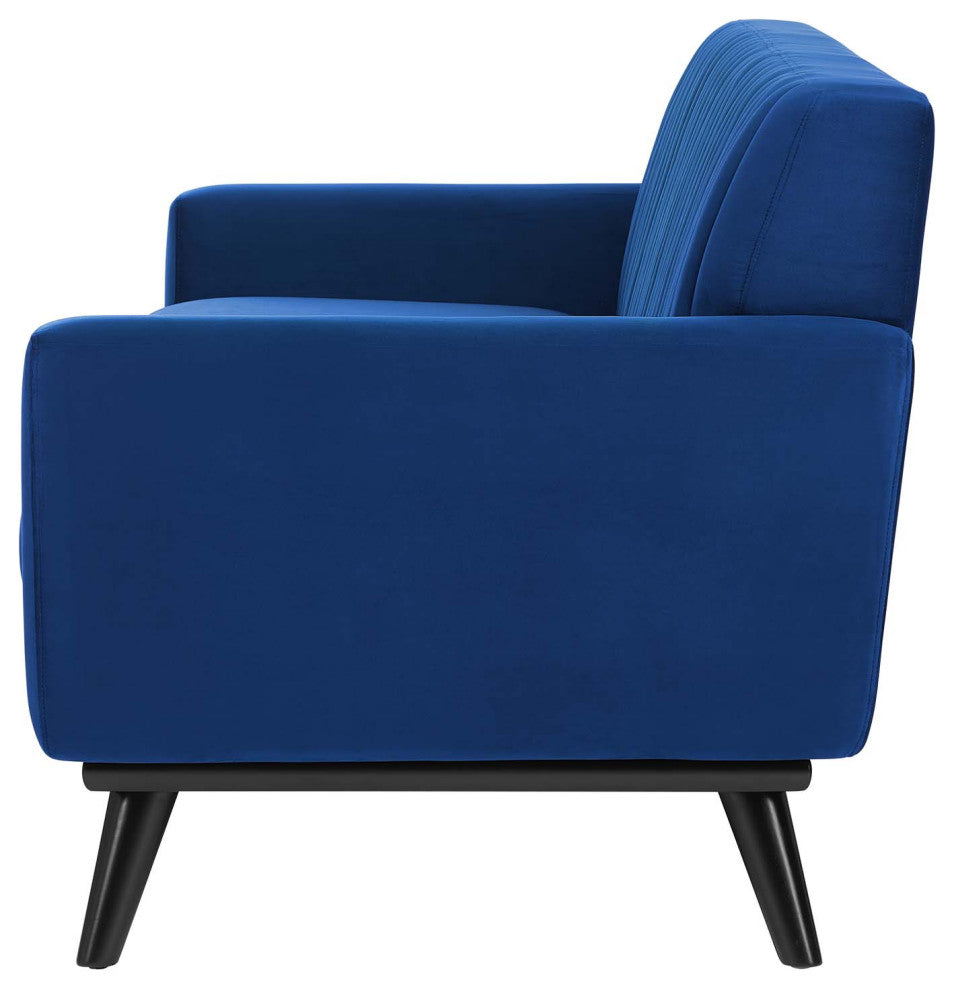 Tufted Sofa, Velvet, Blue Navy, Modern, Living Lounge Hotel Lobby Hospitality