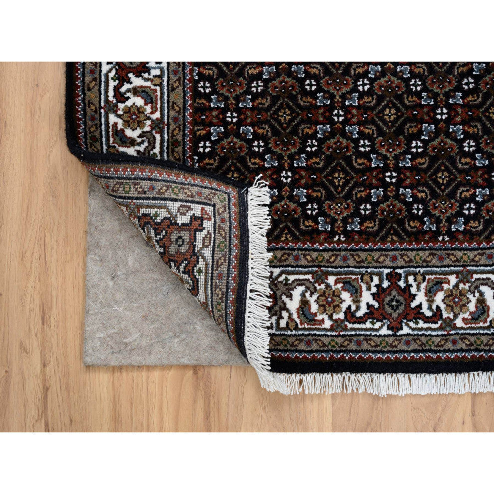 Black Hand Knotted Wool and Silk Herati 175 KPSI Oriental Rug, 3'0"x5'1"