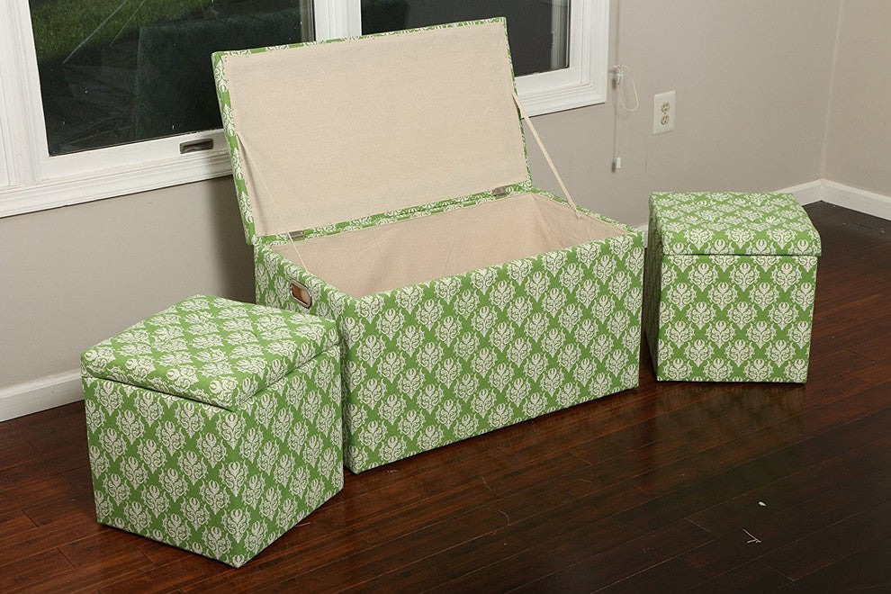 Cloth Storage Ottoman and Stool 3 Ottomans, 2 Stools Victorian Green and White
