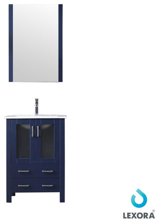 Volez 24" Navy Blue Single Vanity Integrated Top Sink, 22" Wall Mirror