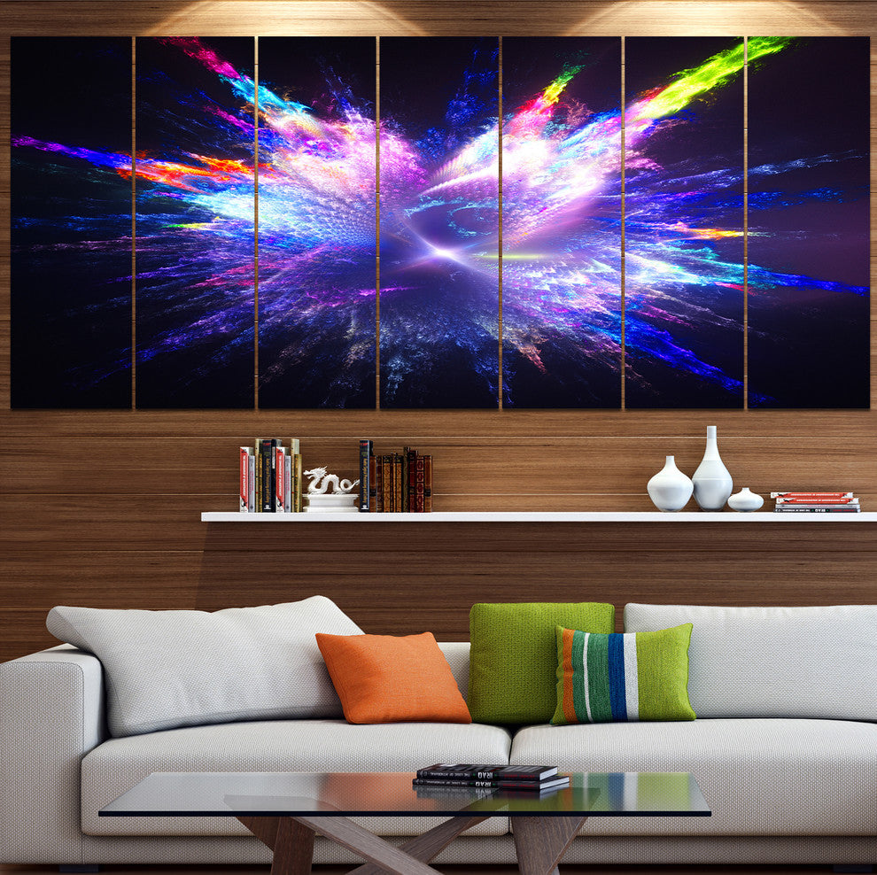 Blue Explosion of Paint Drops, Floral Canvas Art Print, 83"x32", 7 Panels