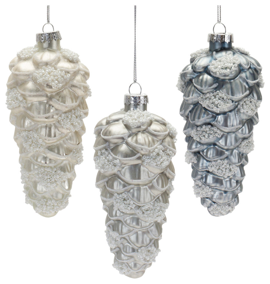 Beaded Glass Pinecone Ornament, 12-Piece Set