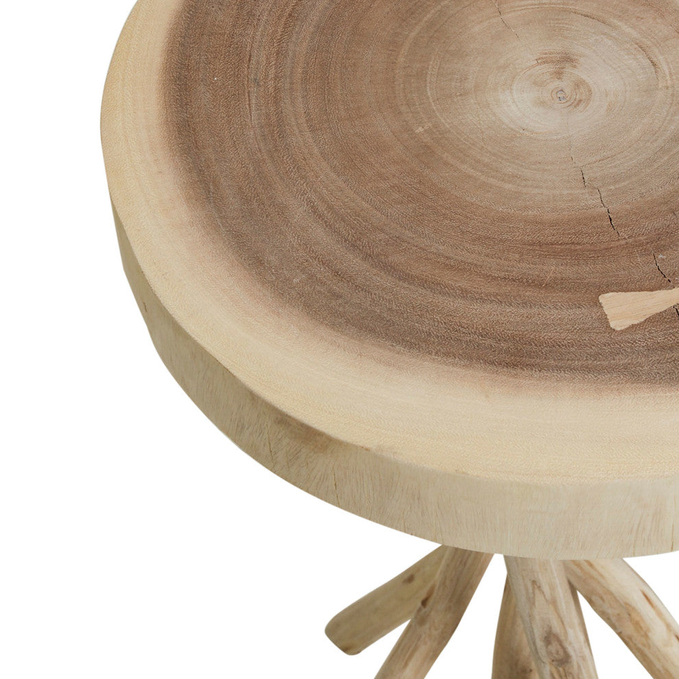 East at Main Kenton Solid Teak Wood Round Accent Table, Brown