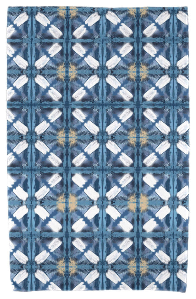 Beach Tile, Geometric Print Beach Towel, Blue