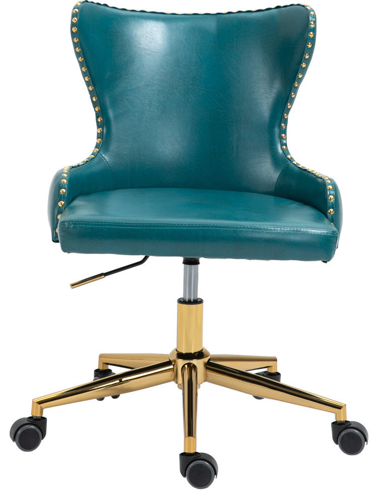 Hendrix Swivel and Adjustable Vegan Leather Office Chair, Blue, Rich Gold Base