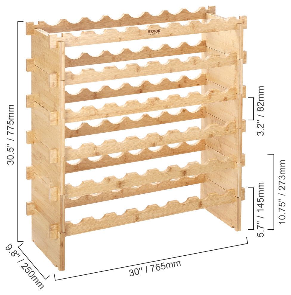 VEVOR Stackable Modular Wine Rack Bamboo Wood Display Shelf, 6 Tier, 48 Bottle