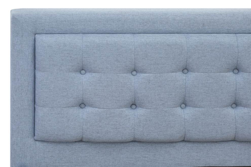 3Pc Platform Bed Set, 1 Bed, 2 Small Nightstands, Denim Blue