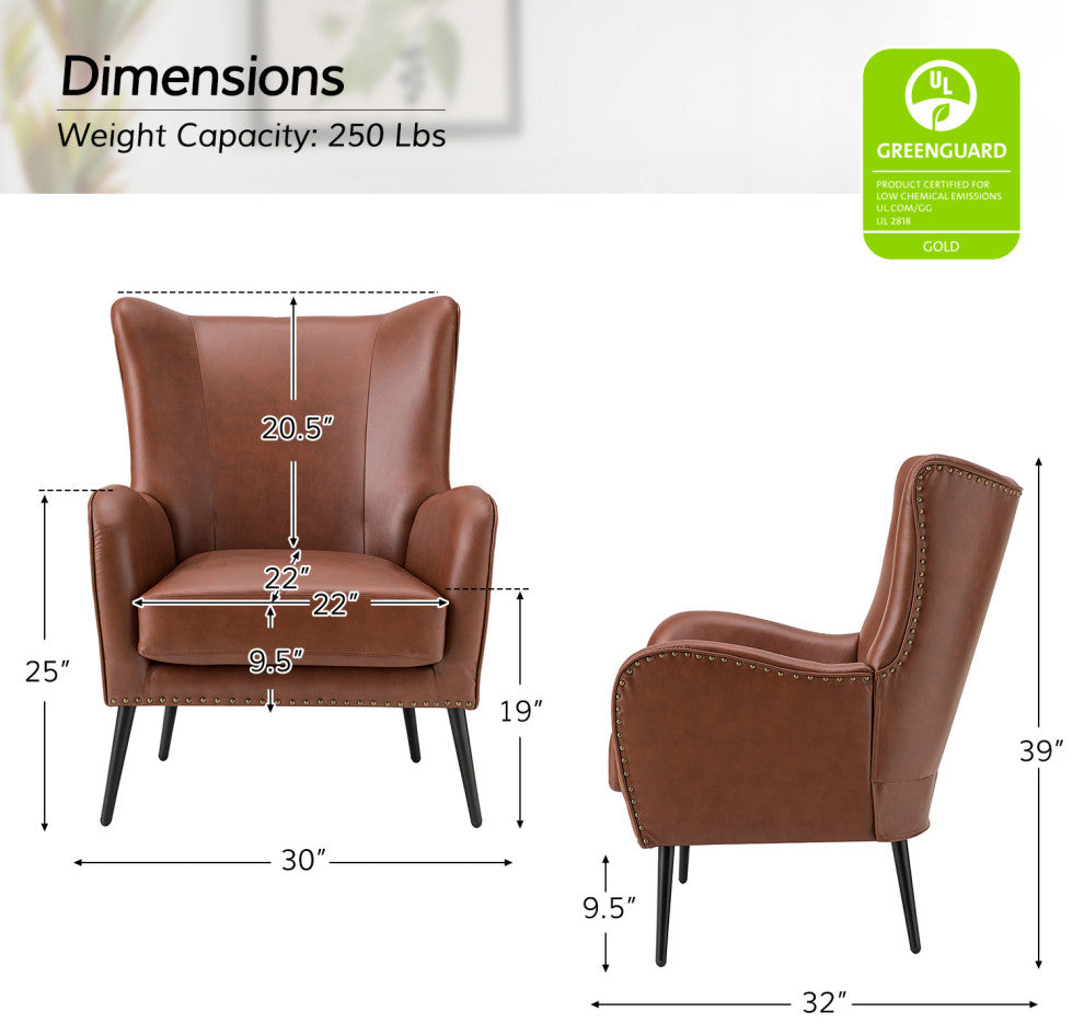 39" Comfy Living Room Armchair With Special Arms, Set of 2, Brown