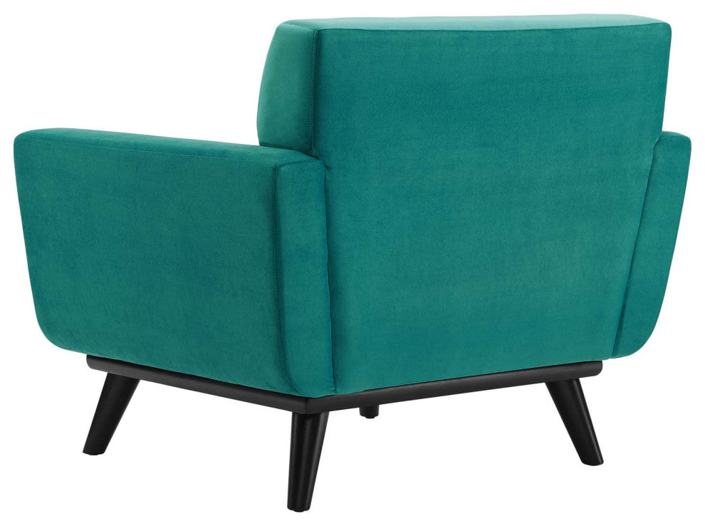 Tufted Armchair Accent Chair, Velvet, Teal Blue, Modern, Lounge Hospitality