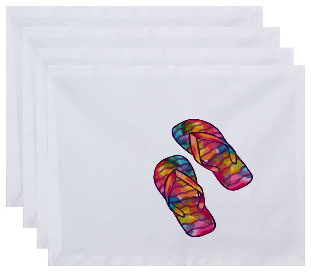 18"x14" Rainbow Flip Flops, Geometric Print Placemat, Set of 4, White