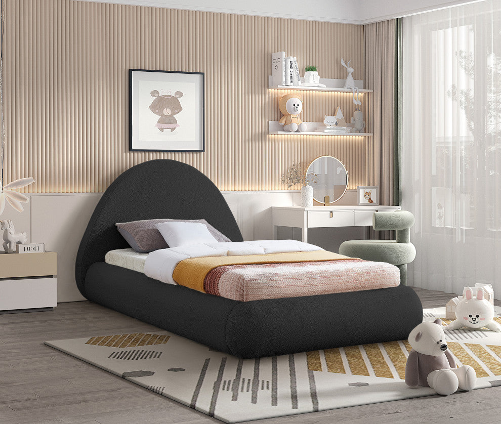 Rudy Black Teddy Fabric Twin Bed