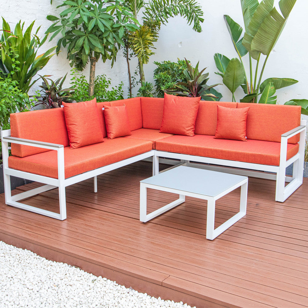 LeisureMod CSLW-80OR Chelsea Sectional Adjustable Headrest&CoffeeTable Cushions