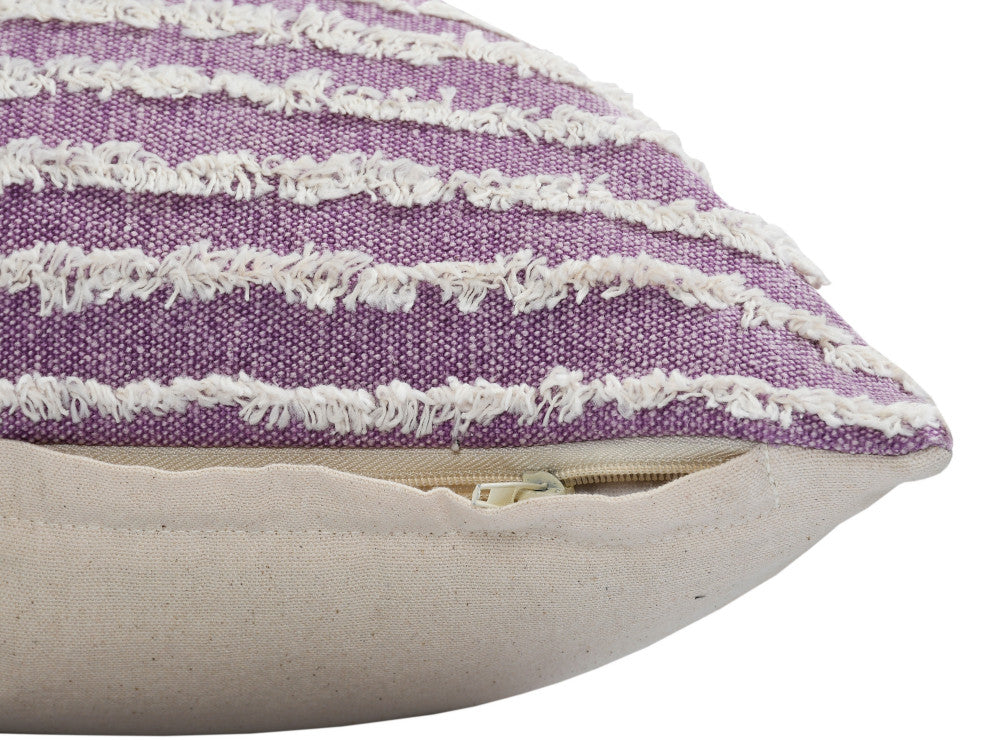 Ox Bay Hand-stitched Purple/White Stripe Organic Cotton Pillow Cover, 14"x36"
