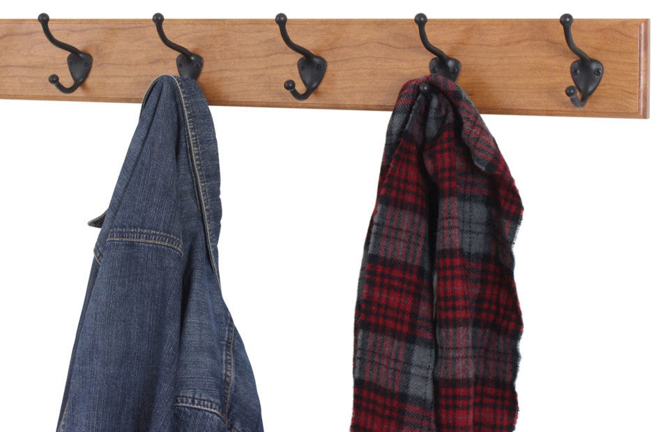 Solid Cherry Wide Wall Coat Rack With Bronze Hooks, Cherry, 25.5"x3.5"