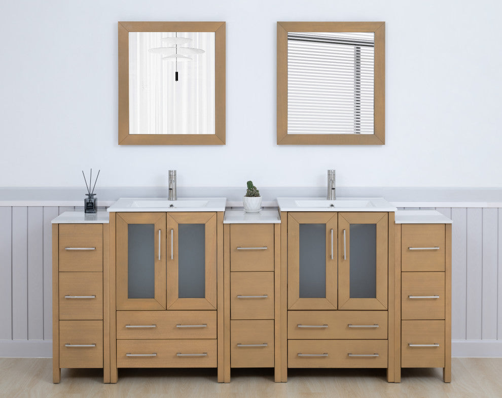 Vanity Art Freestanding Bathroom Vanity Set with Ceramic Top & Mirror