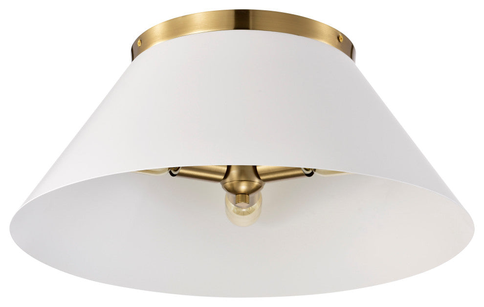 Dover 3-Light Large Flush Mount Fixture, White With Vintage Brass