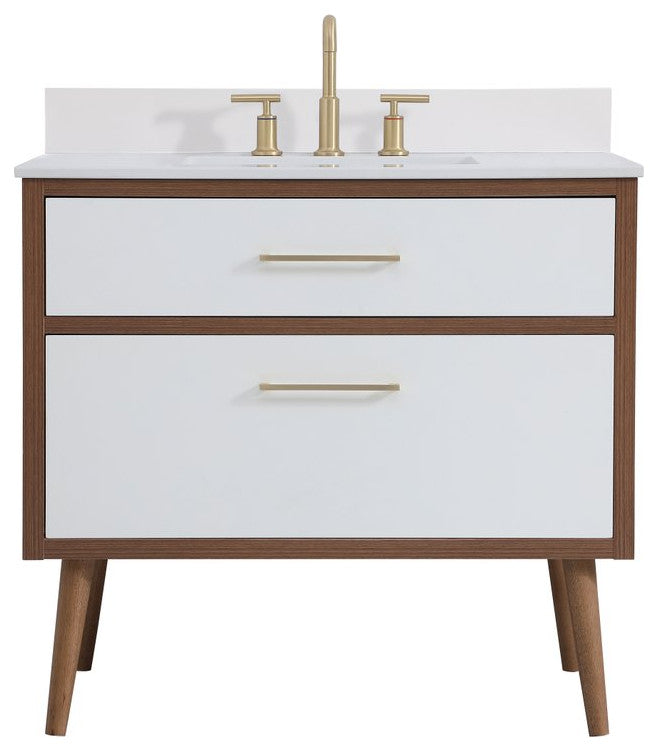 Bella 36" Bathroom Vanity, White With Backsplash
