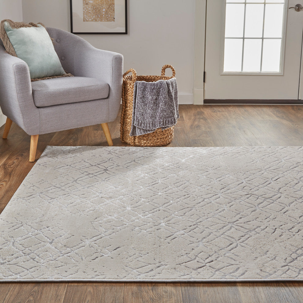 Weave & Wander Orin Modern Metallic Trellis Rug, Silver/Gray, 10'x13'2"