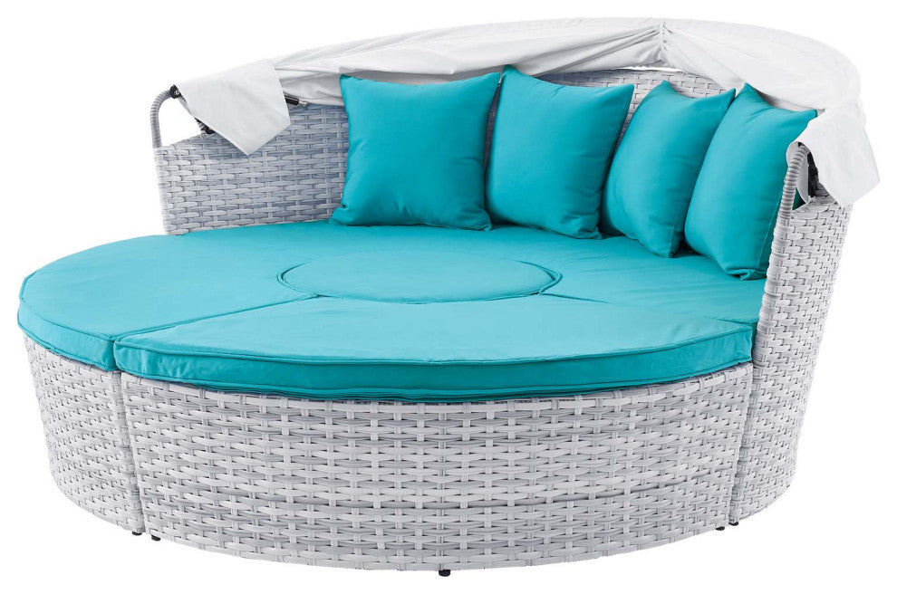 Daybed Sofa Bed, Sunbrella, Gray Blue, Rattan, Wicker, Outdoor Patio