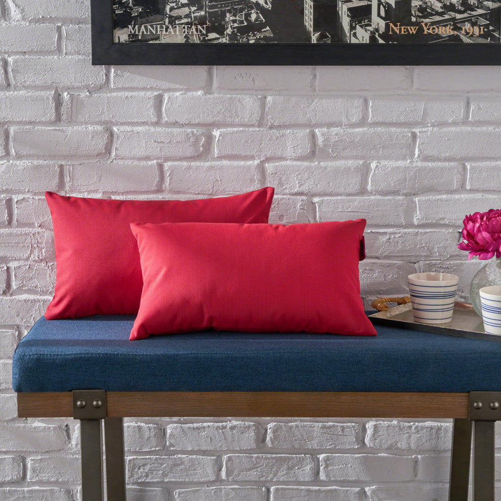 GDF Studio Kaffe Indoor Water Resistant Rectangular Throw Pillow, Red, Set of 2