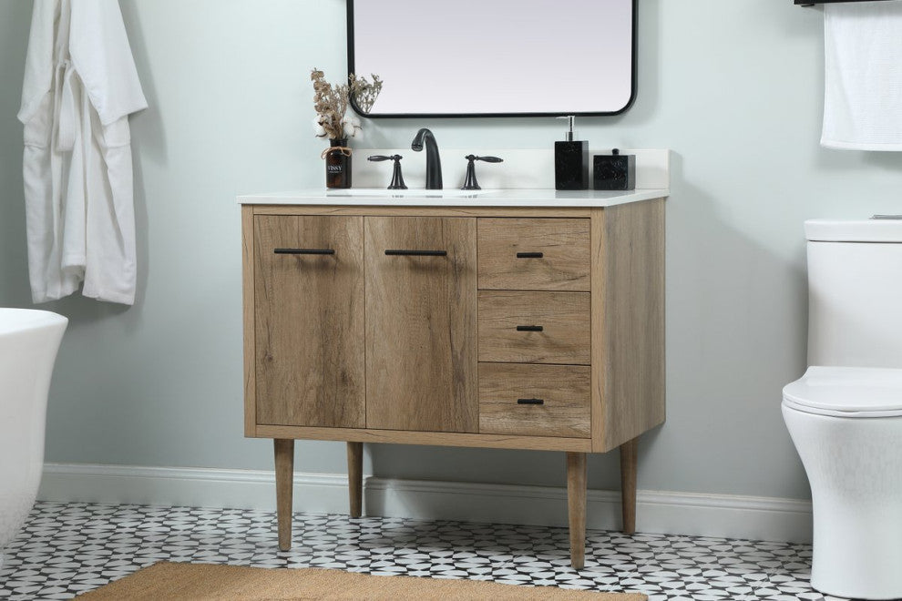 Home Living 22" Midcentury Modern Natural Oak-Light Bathroom Vanity