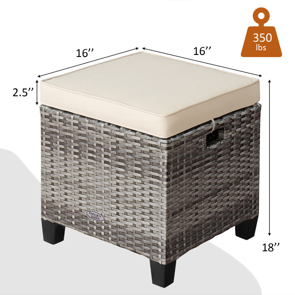 Costway 2PCS Patio Rattan Cushioned Ottoman Seat  Foot Rest Table Beige