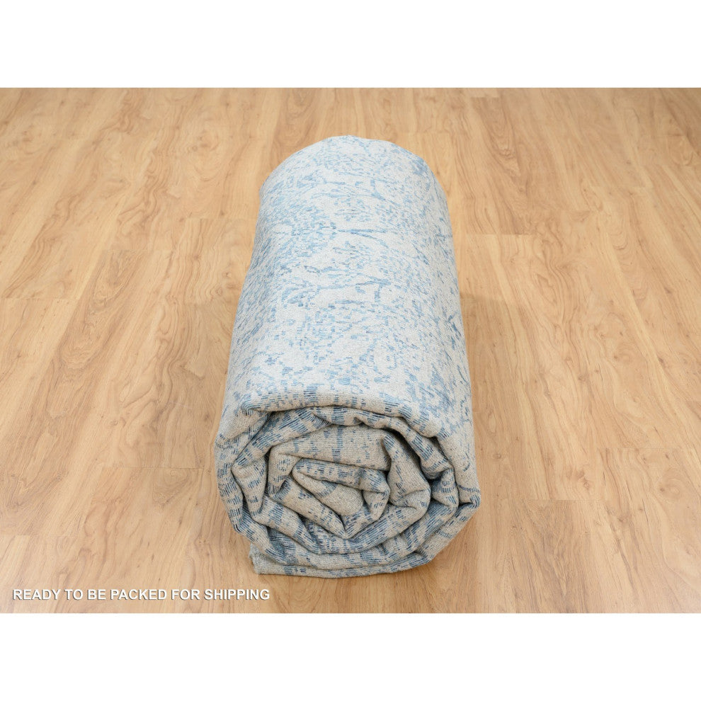 Gray Fine Jacquard Hand Loomed Wool and Plant Based Silk Square Rug 11'10"x12'0"