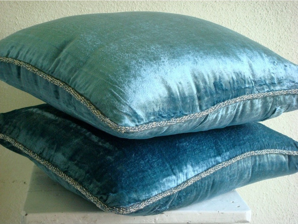 Throw Pillow Covers 18" x 18" Pillowcase Blue Velvet Solid Color - Blue Shimmer