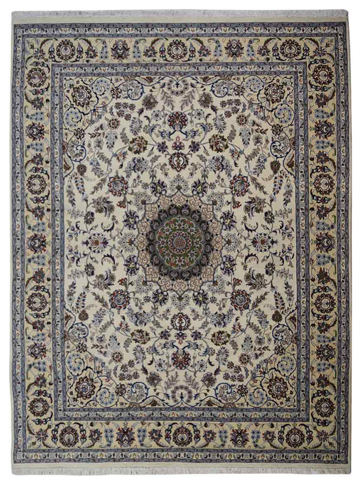 Hand Knotted Persian Wool Area Rug Oriental White Gold