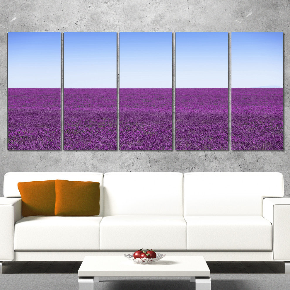 "Lavender Flowers With Blue Horizon" Landscape Wall Art Print, 5 Panels, 60"x28"
