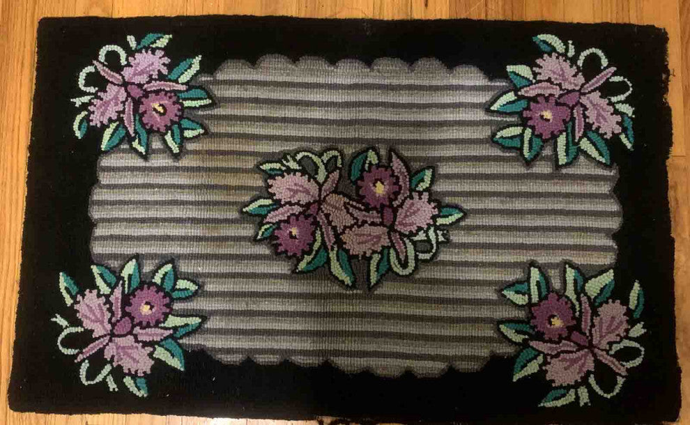 Handmade Antique American Hooked Rug, 1.11'x3.1', 60cmx94cm 1910s