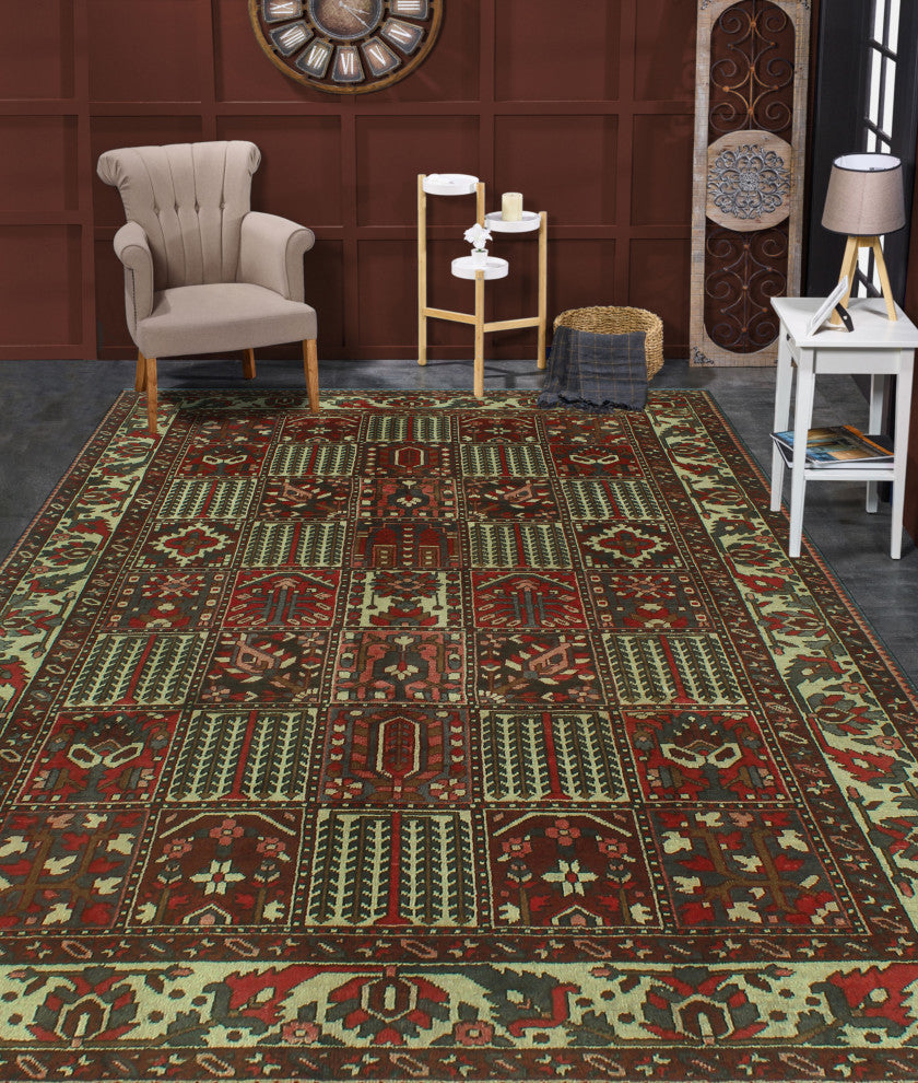 Fine Vintage Distressed Forest Red/Beige Rug, 6'10x10'3