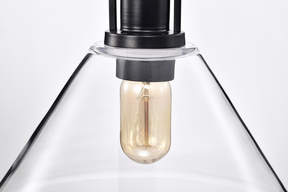 1-Light Matte Black 12 in. Pendant With Clear Cone Glass Shade