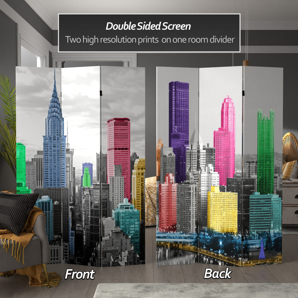 6' Tall Colorful New York Scene Room Divider