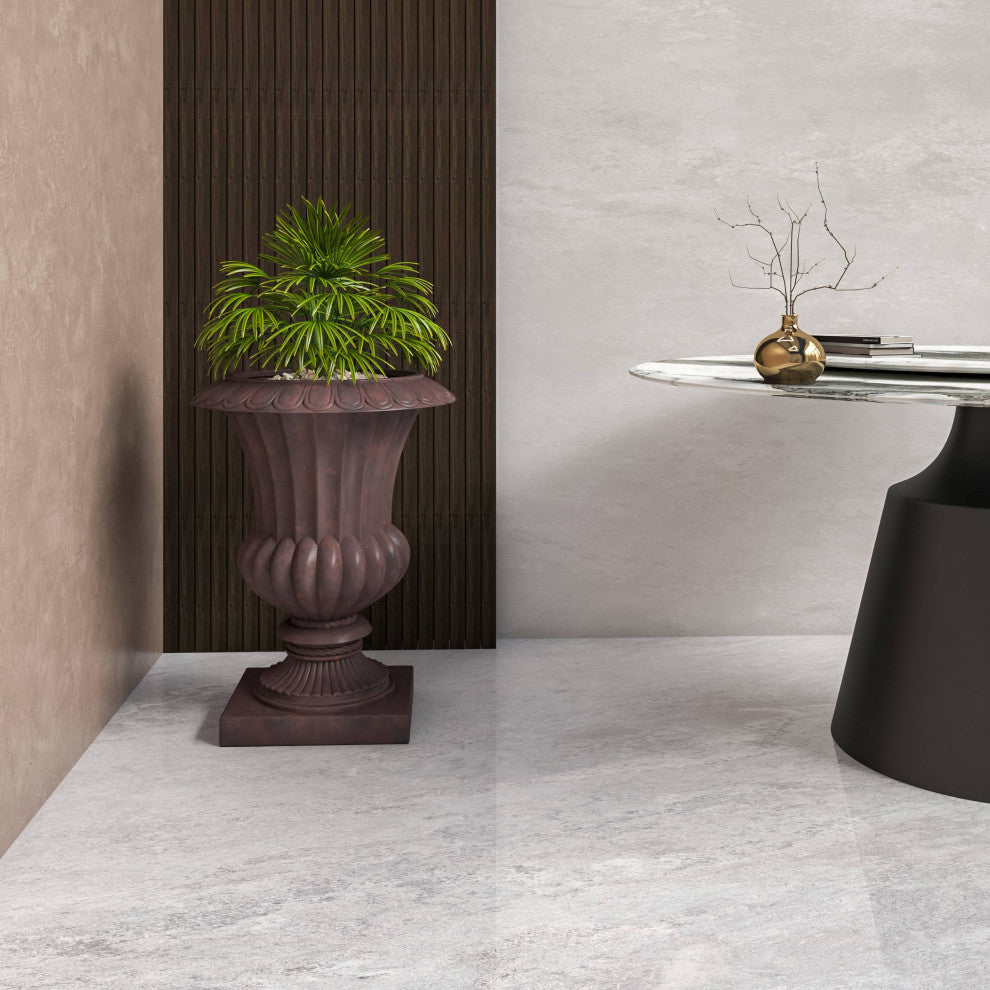 Lotus Urn Planter, Fiberglass and Clay With Drainage Holes, Brown