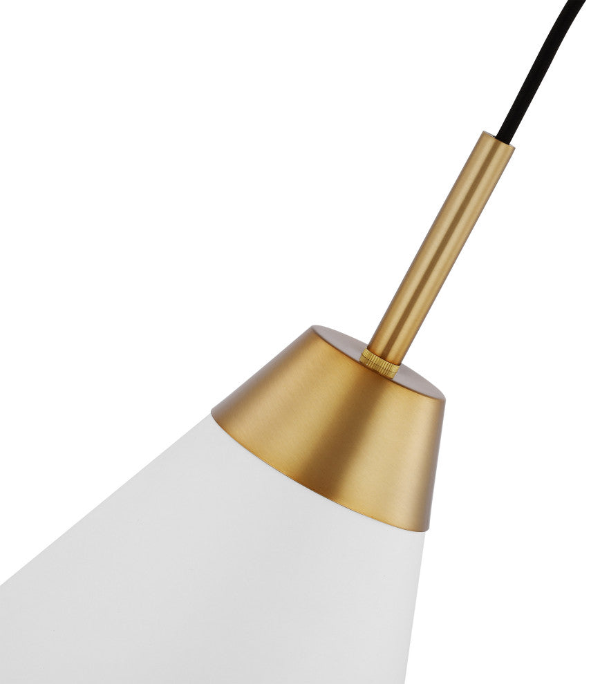 Tango 1-Light Small Pendant, Matte White With Burnished Brass