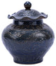 Carved Dragon Lotus Jar Speckled Indigo